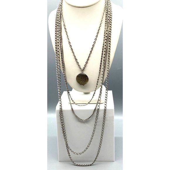 Vintage Five Strand Locket Necklace with Silver Tone Multistrand Chains - Picture 1 of 5
